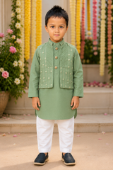 Green Embroidered Bandi with Kurta and Chudidar