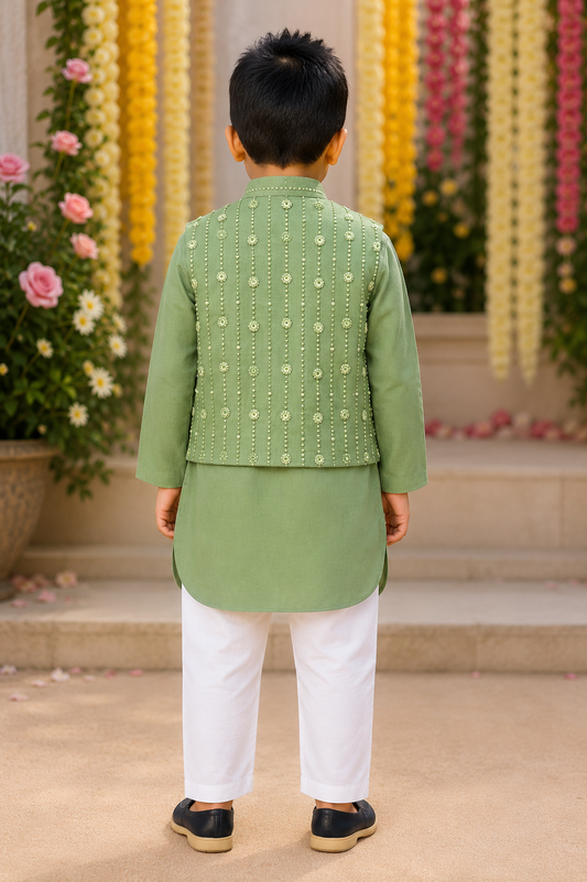 Green Embroidered Bandi with Kurta and Chudidar