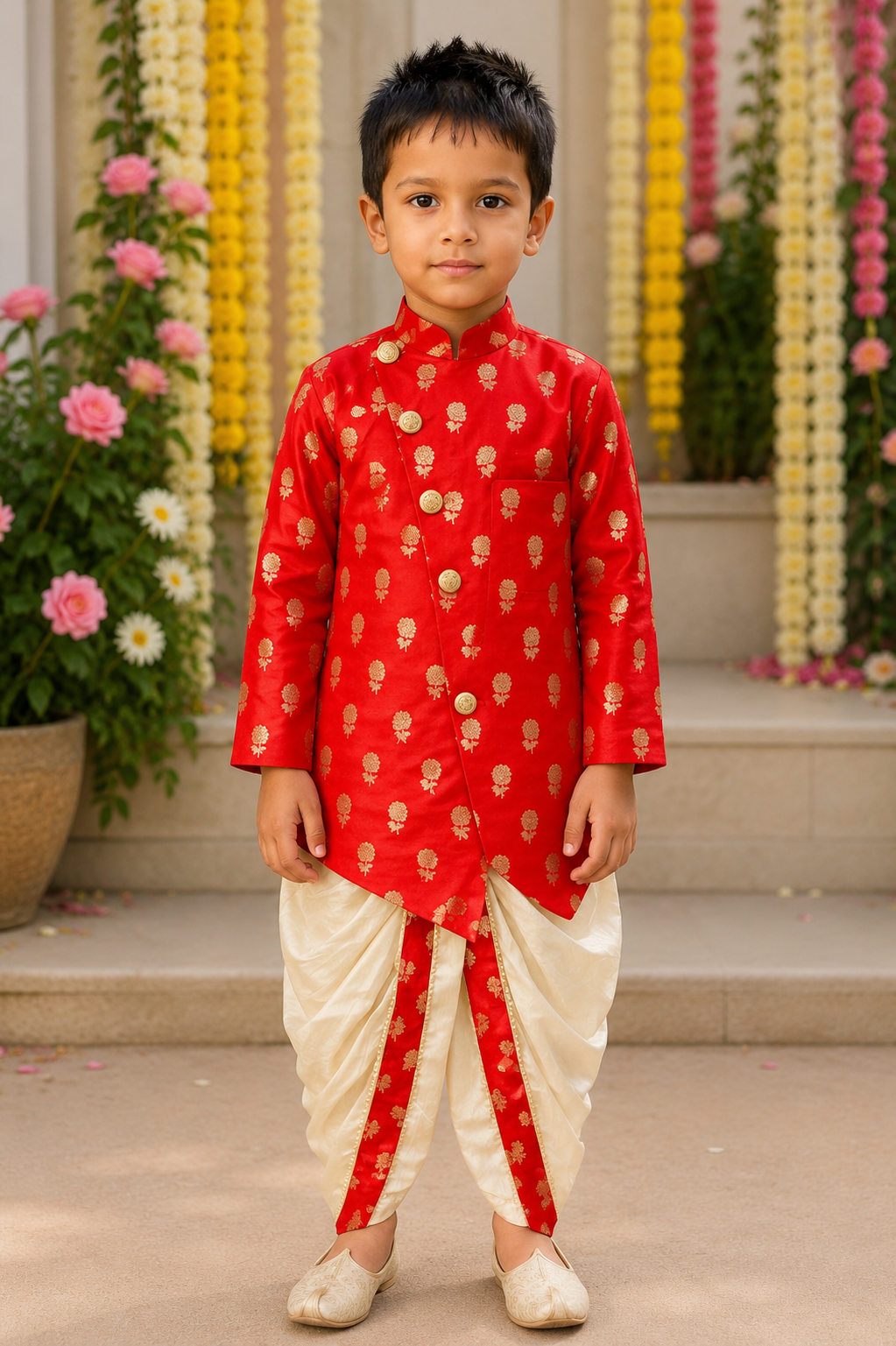 Red Brocade Kurta with dhoti
