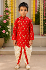 Red Brocade Kurta with dhoti