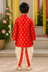Red Brocade Kurta with dhoti
