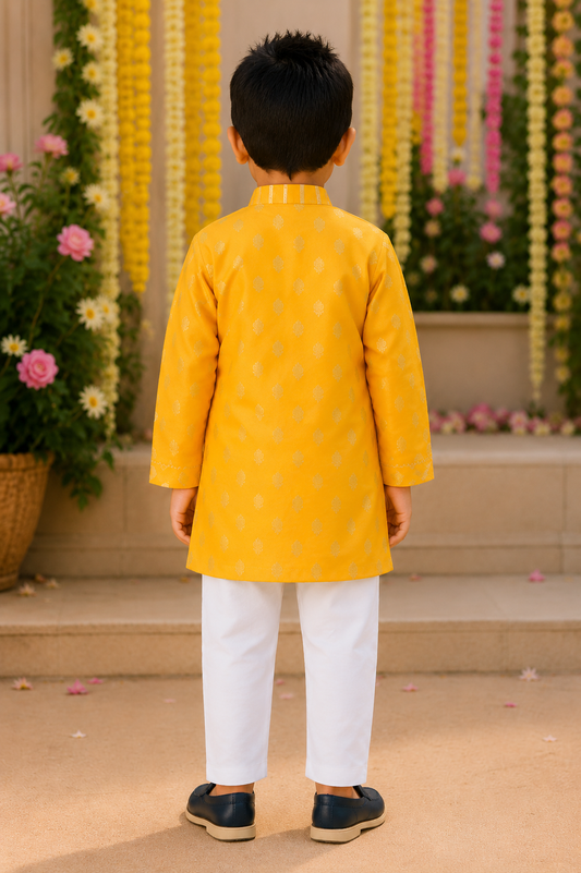 Yellow Brocade kurta with Chudidar