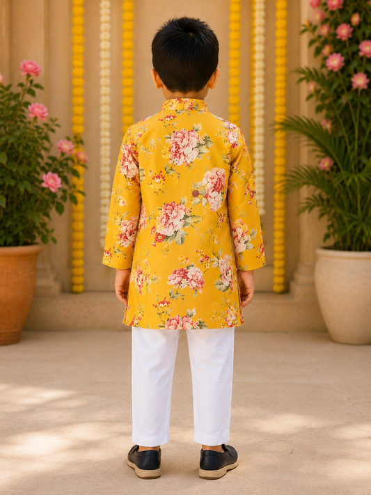 Floral Print Yellow Kurta with Chudidar