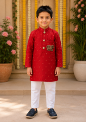 Red Chanderi Abla work kurta and Chudidar