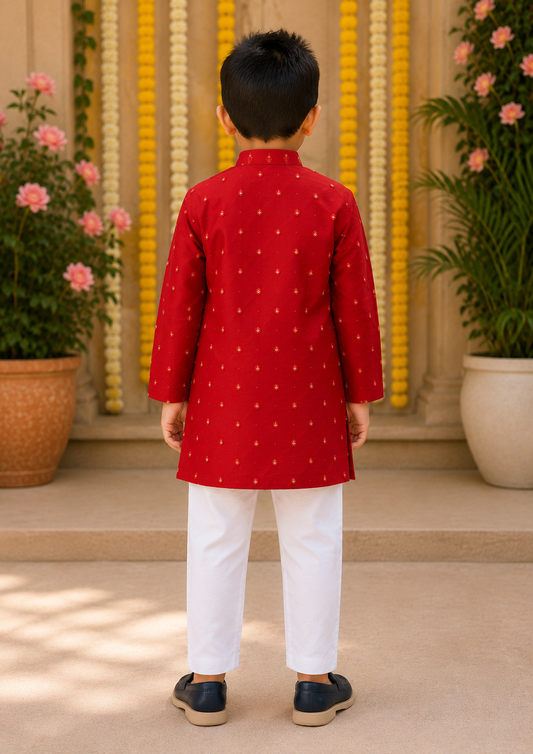 Red Chanderi Abla work kurta and Chudidar