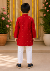 Red Chanderi Abla work kurta and Chudidar