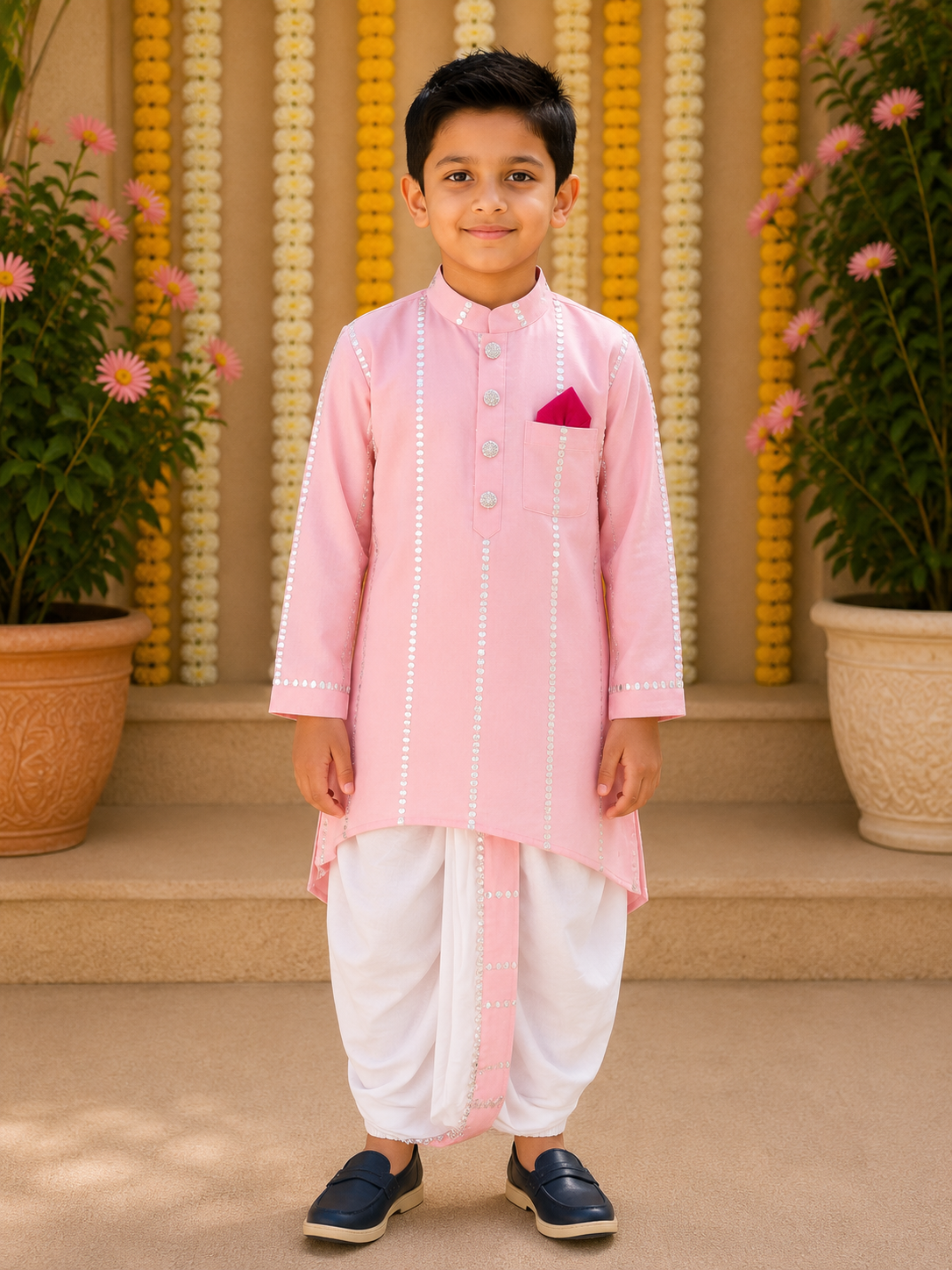 Pink Embroidered Kurta with Dhoti