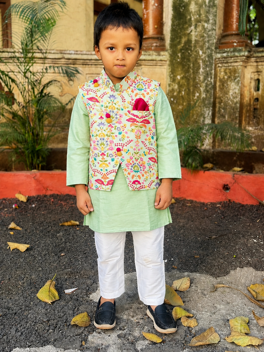 Green Embroidered Kurta with Chudidar