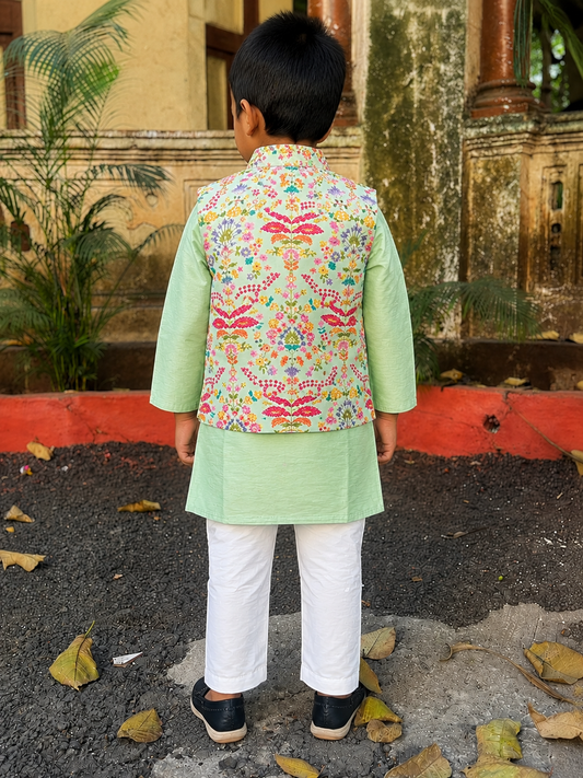 Green Embroidered Kurta with Chudidar
