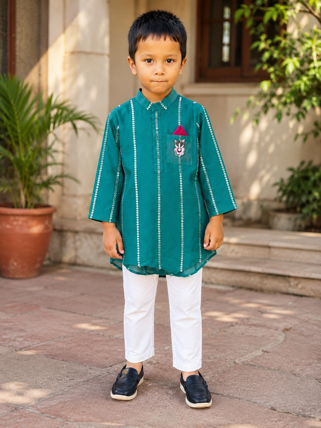 Dark Green Embroidered Kurta with Chudidar