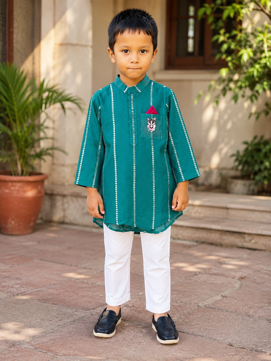 Dark Green Embroidered Kurta with Chudidar