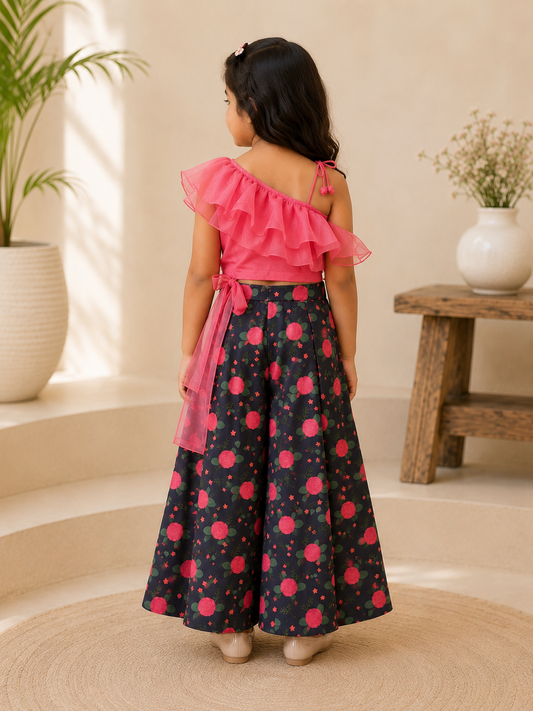 Ruffled Crop top with flowered Palazzo
