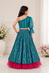 One off Shoulder Embroidered crop top with sequin work Lahenga