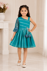 Sequin work one off Shoulder frock with balloon sleeves