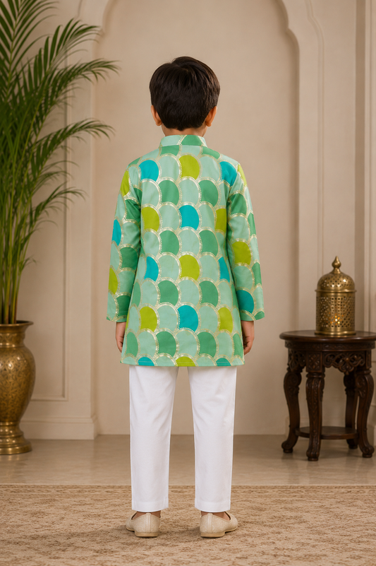 Multicolour Brocade Kurta And White Pyjama