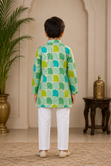 Multicolour Brocade Kurta And White Pyjama