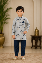 Zari Embroidered Kurta And Navy Blue Pyjama