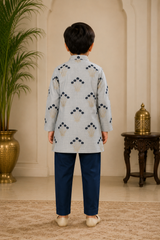 Zari Embroidered Kurta And Navy Blue Pyjama