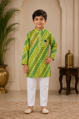 Brocade Embroidered Leheriya Printed Multicolour Kurta And White Pyjama