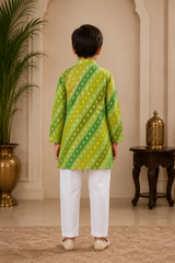 Brocade Embroidered Leheriya Printed Multicolour Kurta And White Pyjama