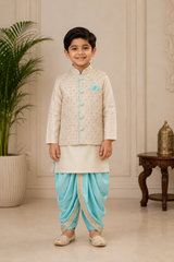 Embroidered Jacket with Beige Kurta and Dhoti