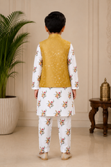 Embroidered Bandi with Flower Print kurta and Pajama