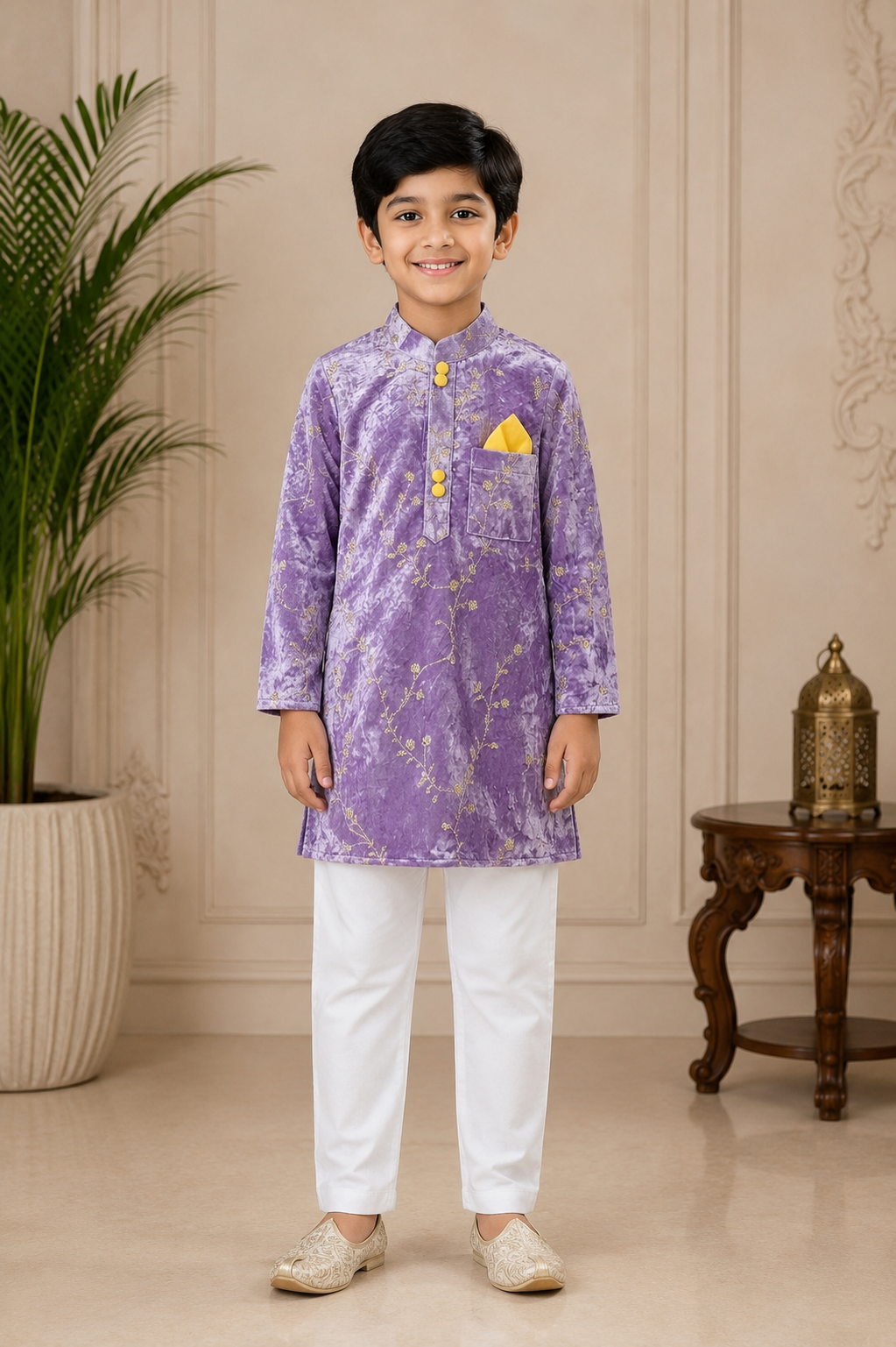 Embroidered Velvet Kurta with chudidar