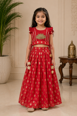 Lotus Embroidered Top with Pleated Lehenga