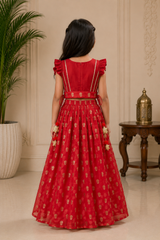 Lotus Embroidered Top with Pleated Lehenga
