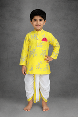 Yellow Embroidered Kurta And White Dhoti