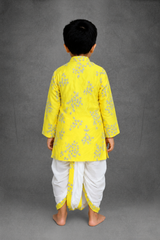Yellow Embroidered Kurta And White Dhoti