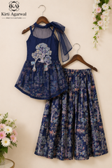 Tree Patchwork Navy blue Cape With Forest Inspired Palazzo And Top
