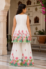 Elegant Chanderi Silk Floral Kurta Set & Flared Palazzo.