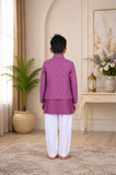 Elegant mauve kurta set with an embroidered jacket and classic white pyjama | Designer Kids Ethnic Wear | Kirti Agarwal
