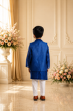 Regal royal blue kurta set with an intricately embroidered jacket | Designer Kids Ethnic Wear | Kirti Agarwal
