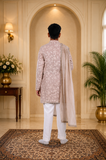 Beige embroidered kurta set featuring a graceful dupatta.| Designer Kids Ethnic Wear | Kirti Agarwal