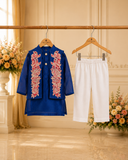 Regal royal blue kurta set with an intricately embroidered jacket | Designer Kids Ethnic Wear | Kirti Agarwal