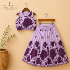 Lavender Floral Embroidered Top And Lehenga