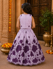 Lavender Floral Embroidered Top And Lehenga