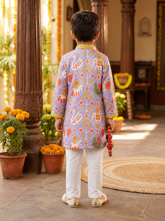 Lavender Patola Kurta Set for Boys