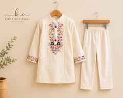 Ivory embroidered kurta with a white pyjama set