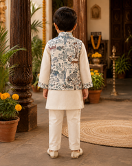 Ethnic Kurta With Animal Motif Jacket And Pyjama