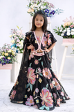 Floral printed embroidered lehenga set for girls with organza dupatta by Kirti Agarwal