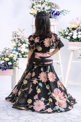 Floral Printed And Embroidered Top With Matching Lehenga And Organza Dupatta