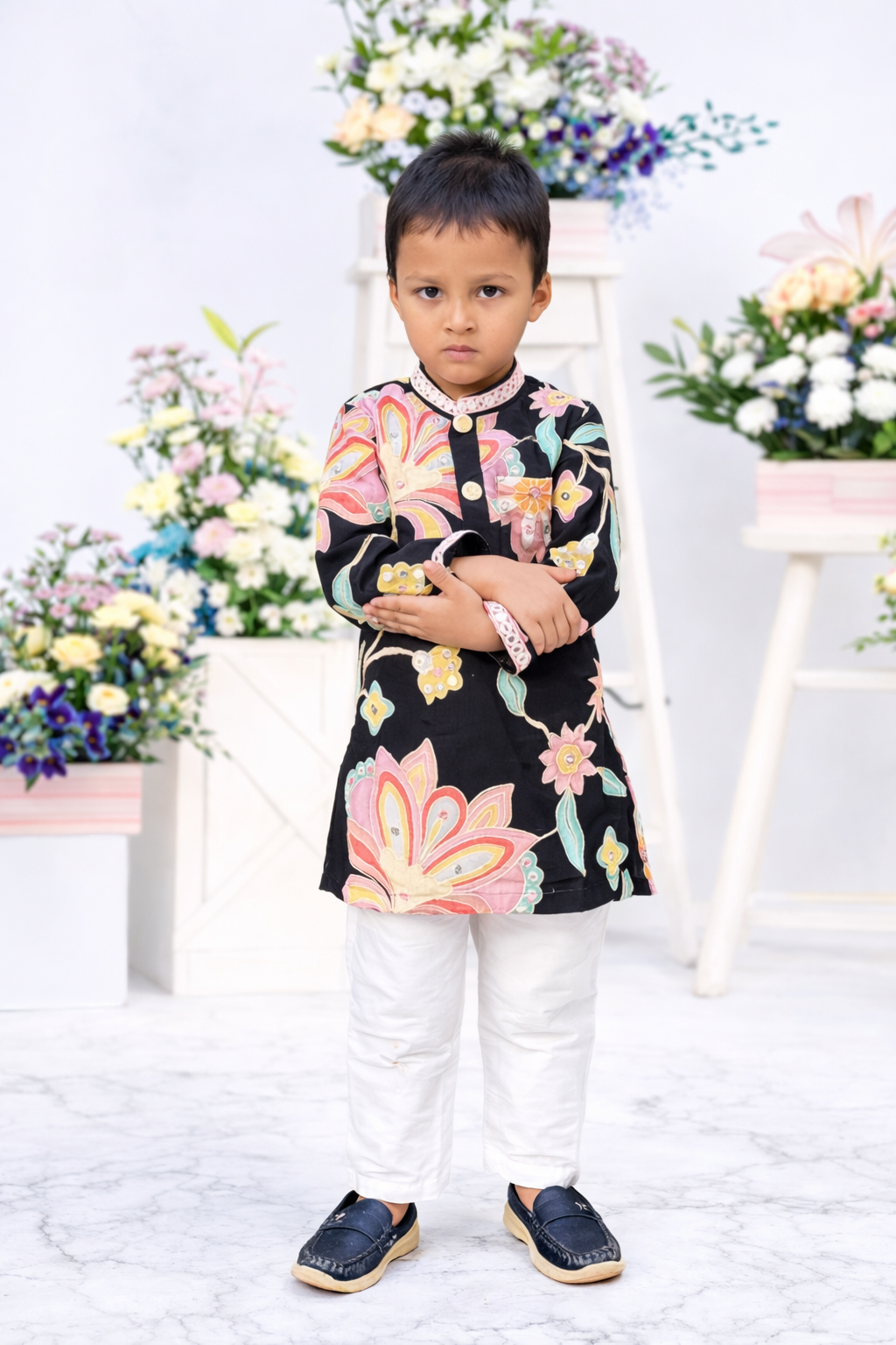 Kids floral embroidered kurta pyjama outfit for wedding