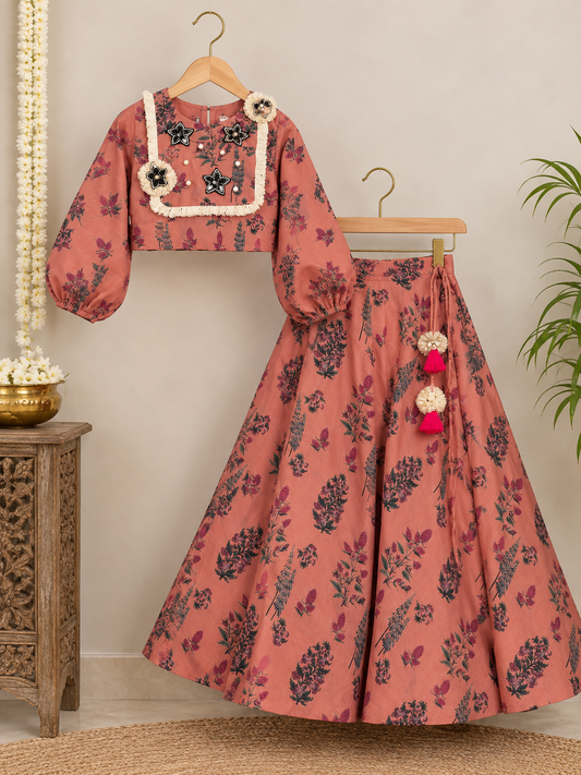 Dusty Rose Floral Lehenga Set