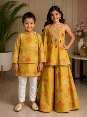 Green Patola print outfits for boys and girls