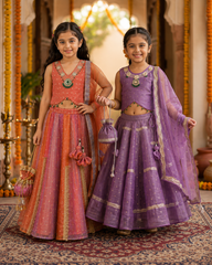 Lavender and Rust Orange Tissue Silk Lahenga sets for girls
