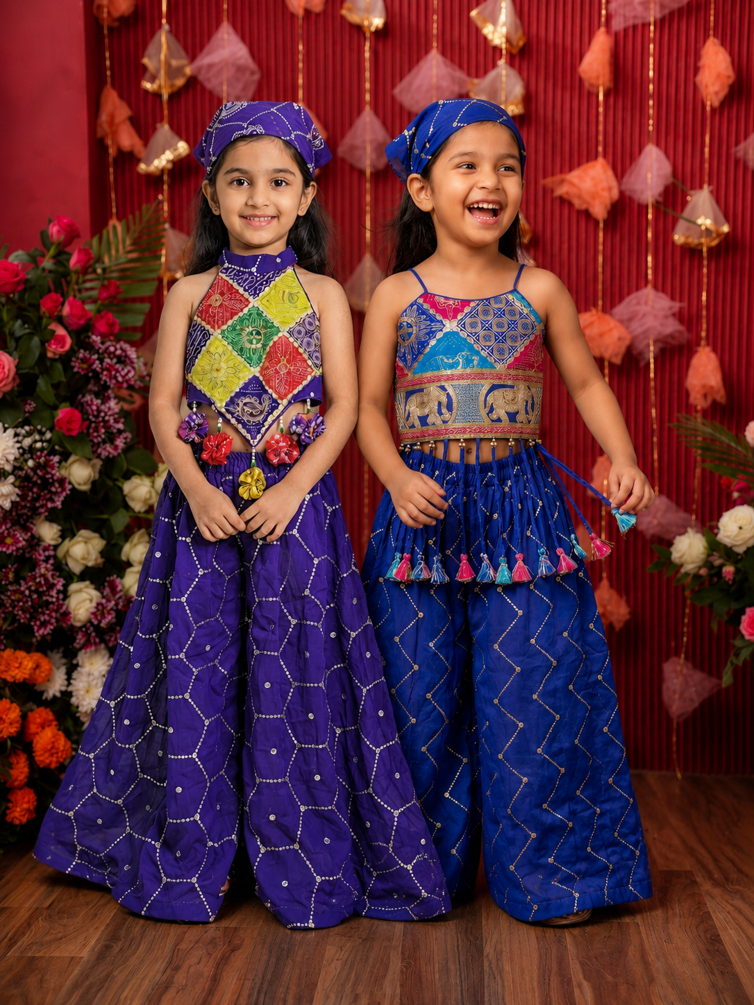 Blue and Purple Stylish Palazzo Sets with Head gear