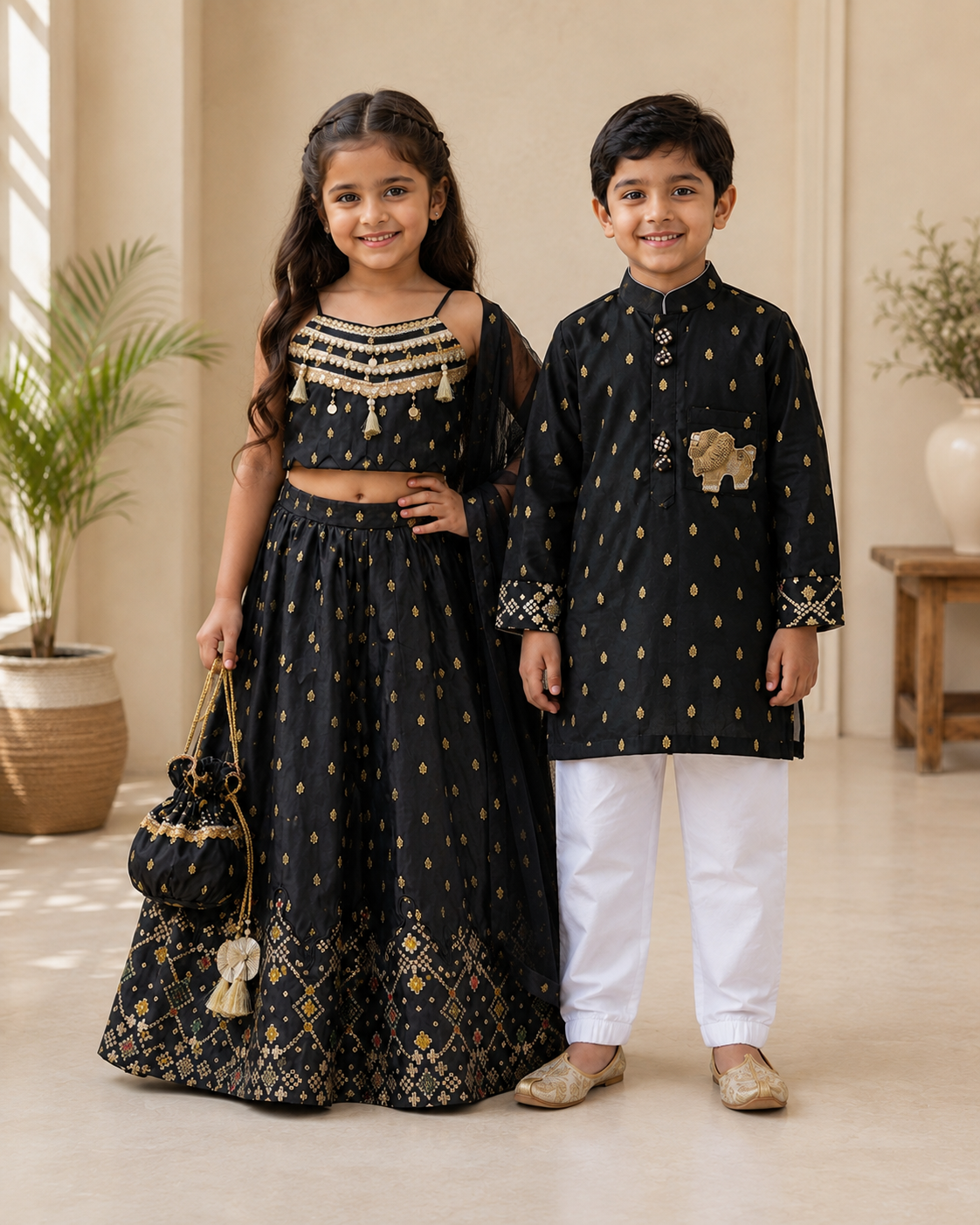 Black Brocade Silk sets for Siblings